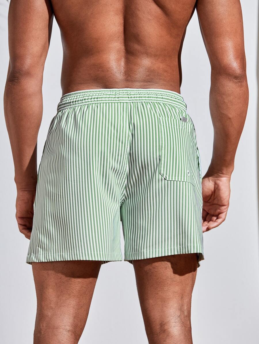 Horizaway Cordão Bolso Listrado Período de férias Calções de praia masculinos