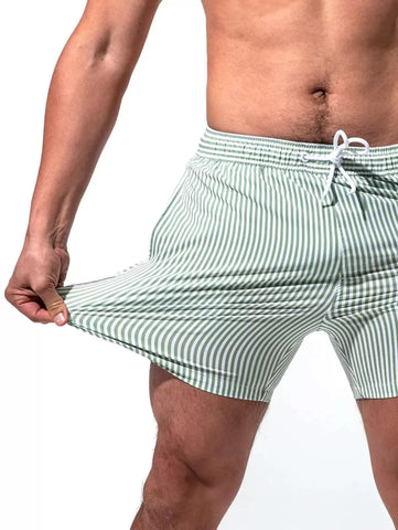 Horizaway Cordão Bolso Listrado Período de férias Calções de praia masculinos