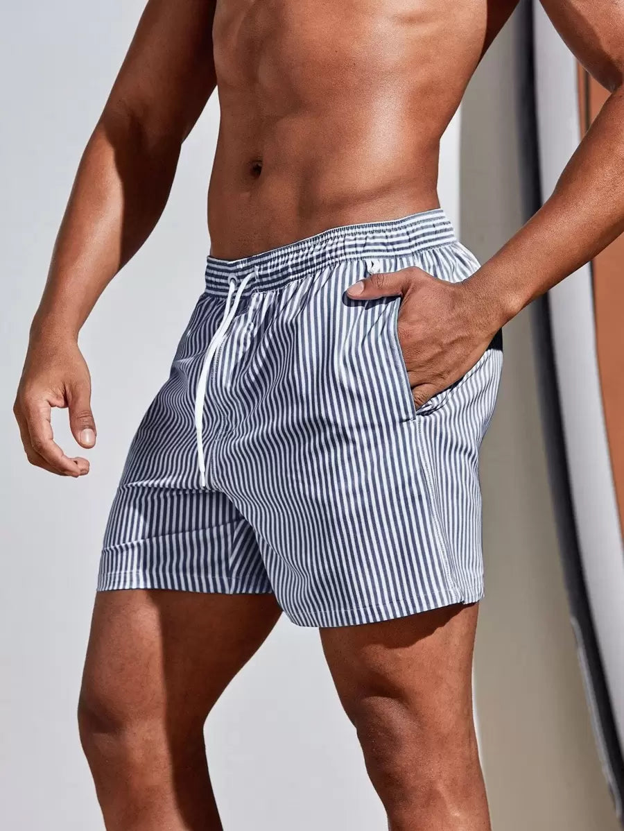 Horizaway Cordão Bolso Listrado Período de férias Calções de praia masculinos