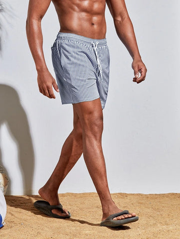 Horizaway Cordão Bolso Listrado Período de férias Calções de praia masculinos