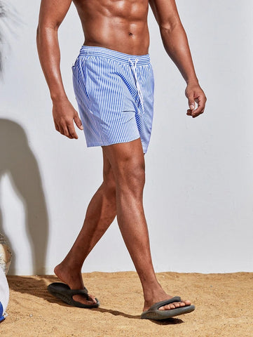 Horizaway Cordão Bolso Listrado Período de férias Calções de praia masculinos