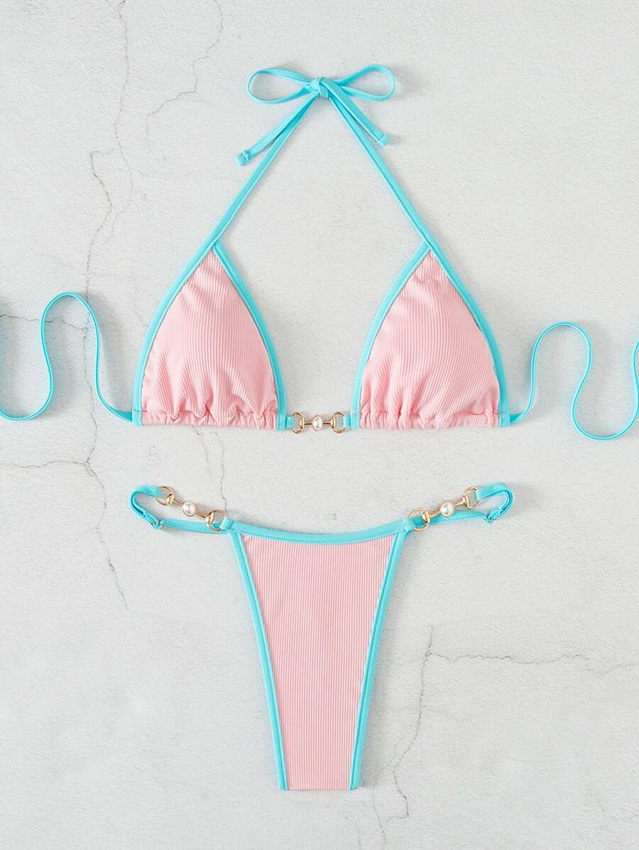 Swim Vcay Conjunto de biquíni feminino com alças cruzadas para férias na praia, corte atrevido no verão