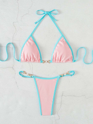 Swim Vcay Conjunto de biquíni feminino com alças cruzadas para férias na praia, corte atrevido no verão