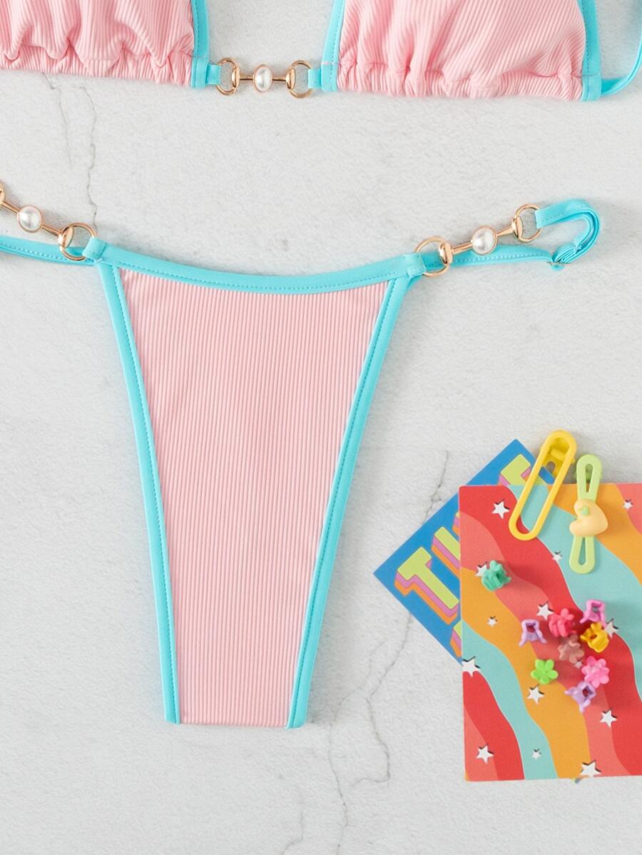 Swim Vcay Conjunto de biquíni feminino com alças cruzadas para férias na praia, corte atrevido no verão