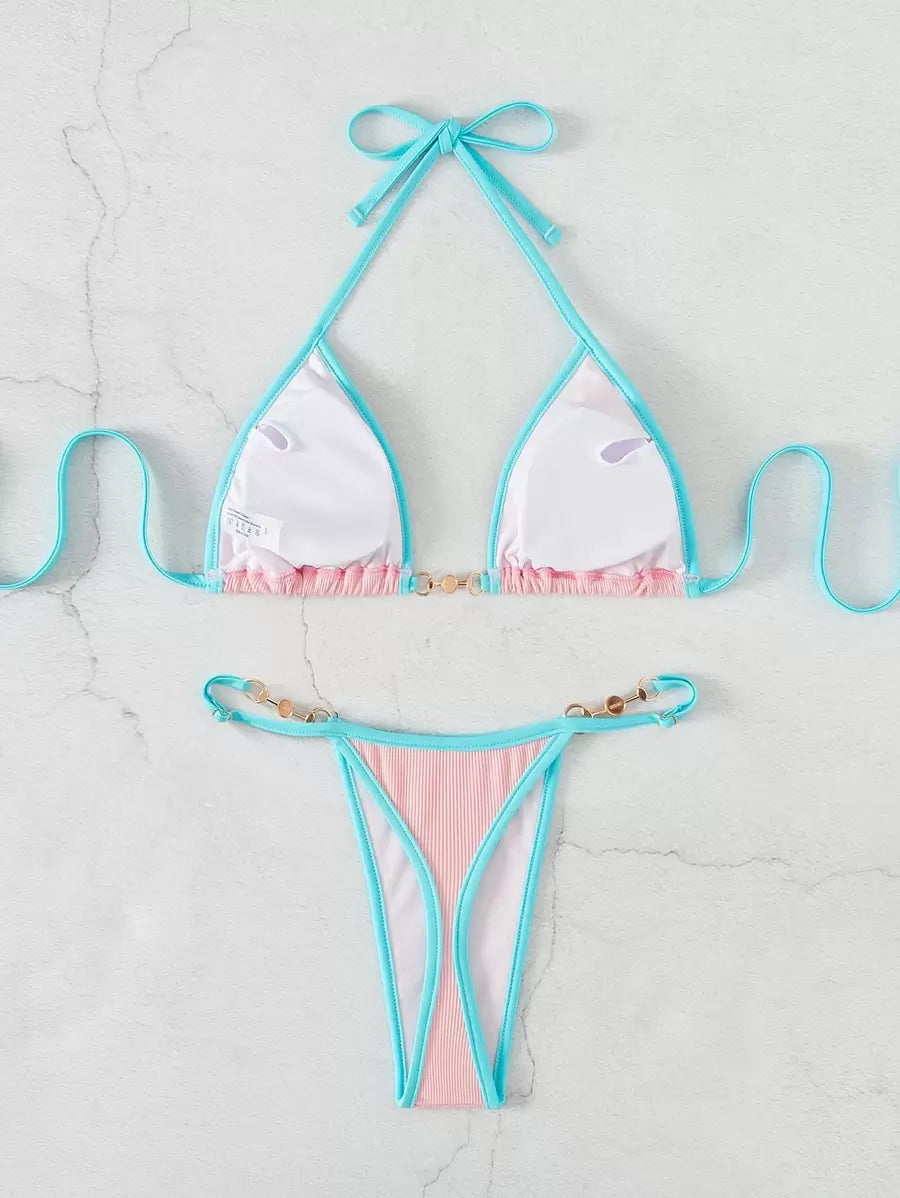 Swim Vcay Conjunto de biquíni feminino com alças cruzadas para férias na praia, corte atrevido no verão