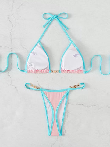 Swim Vcay Conjunto de biquíni feminino com alças cruzadas para férias na praia, corte atrevido no verão