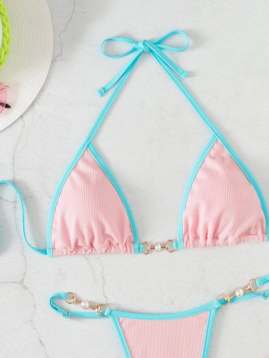 Swim Vcay Conjunto de biquíni feminino com alças cruzadas para férias na praia, corte atrevido no verão