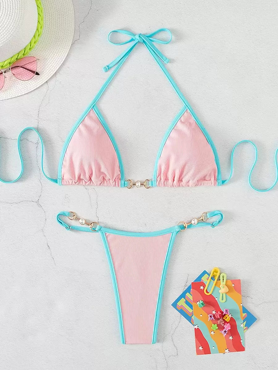Swim Vcay Conjunto de biquíni feminino com alças cruzadas para férias na praia, corte atrevido no verão