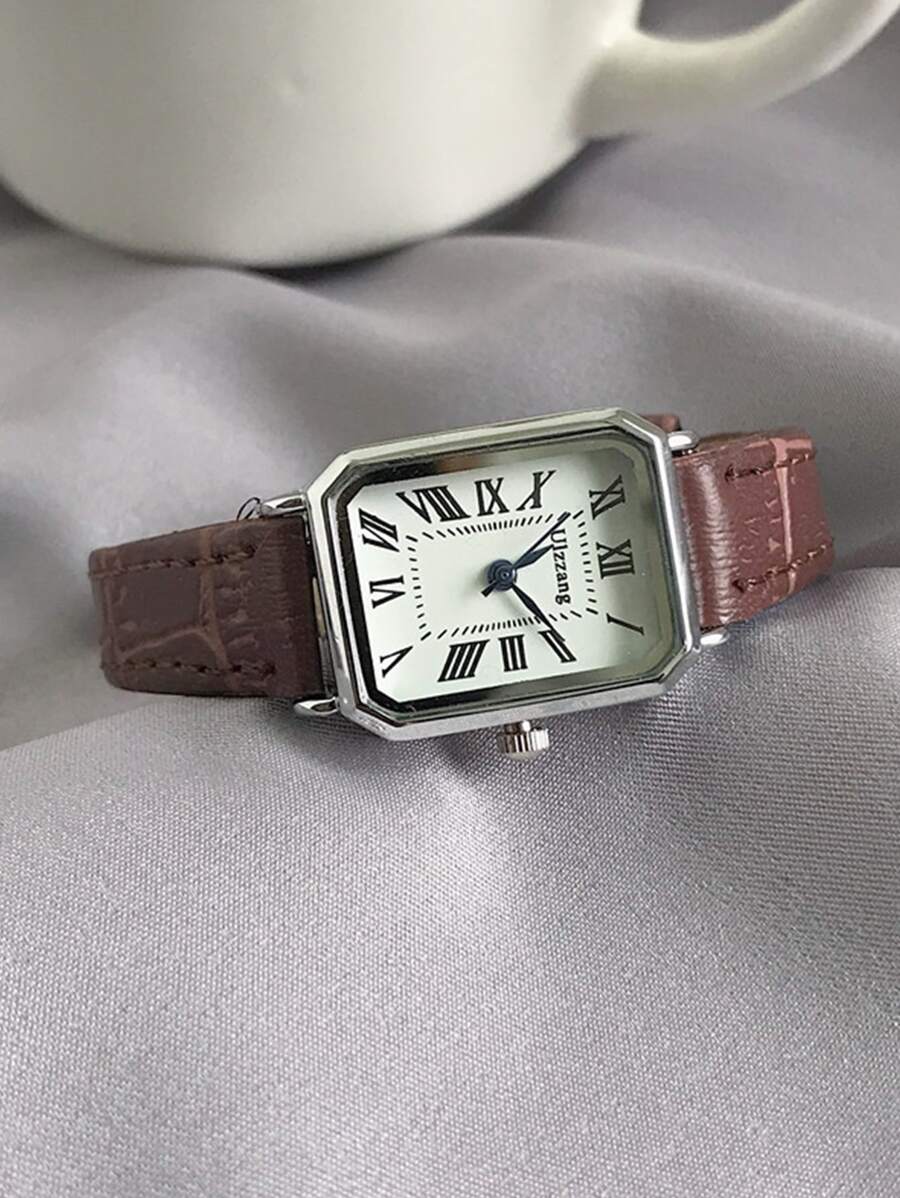 1pc Minimalista Feminino Retangular Numeral Romano Dial Moda Relógio de Pulseira de Bambu, Adequado para Roupas Diárias, Aniversário, Presentes de Aniversário