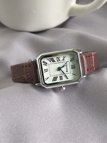 1pc Minimalista Feminino Retangular Numeral Romano Dial Moda Relógio de Pulseira de Bambu, Adequado para Roupas Diárias, Aniversário, Presentes de Aniversário