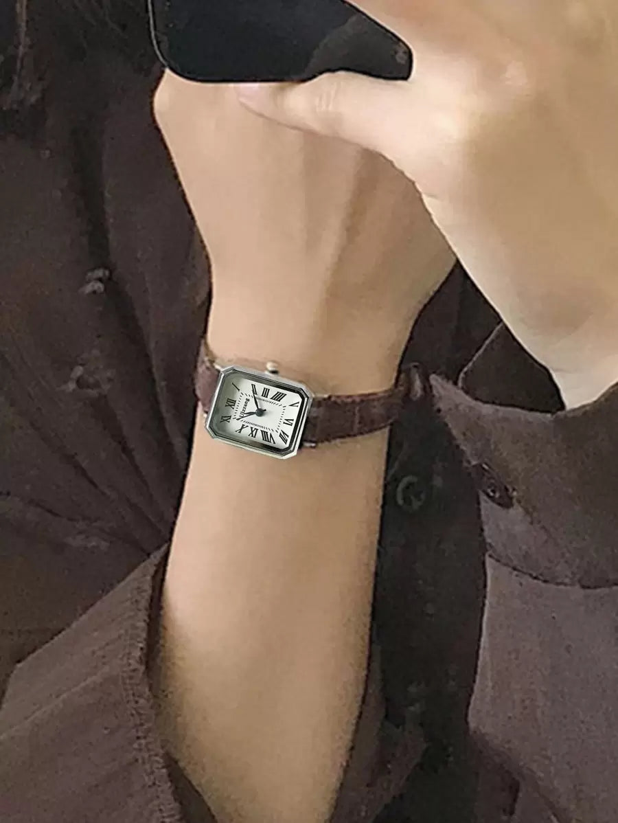 1pc Minimalista Feminino Retangular Numeral Romano Dial Moda Relógio de Pulseira de Bambu, Adequado para Roupas Diárias, Aniversário, Presentes de Aniversário