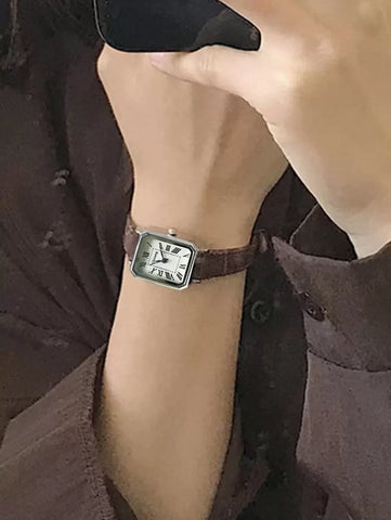 1pc Minimalista Feminino Retangular Numeral Romano Dial Moda Relógio de Pulseira de Bambu, Adequado para Roupas Diárias, Aniversário, Presentes de Aniversário