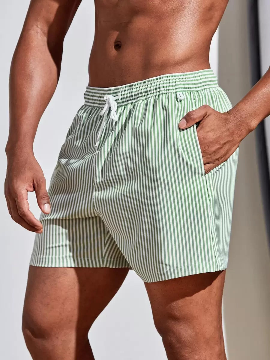 Horizaway Cordão Bolso Listrado Período de férias Calções de praia masculinos