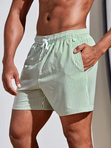 Horizaway Cordão Bolso Listrado Período de férias Calções de praia masculinos