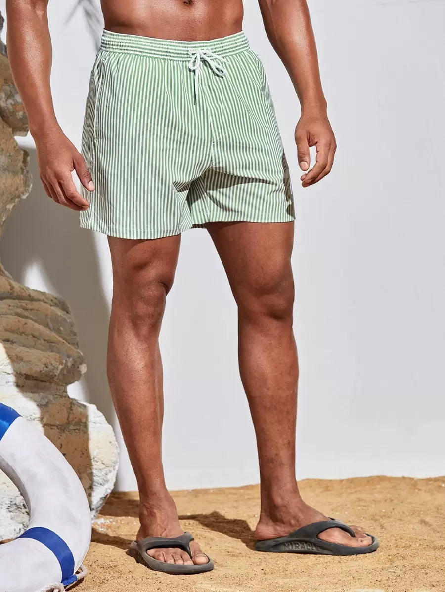 Horizaway Cordão Bolso Listrado Período de férias Calções de praia masculinos