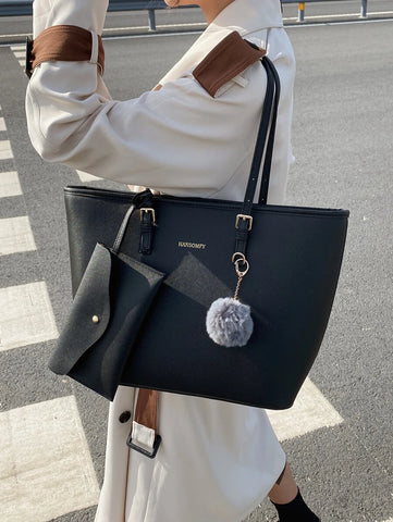 Bolsa de ombro com design elegante e de grande capacidade, cor sólida, nova bolsa de ombro com grande capacidade para outono/inverno