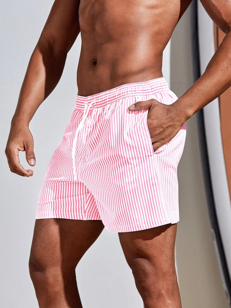 Horizaway Cordão Bolso Listrado Período de férias Calções de praia masculinos