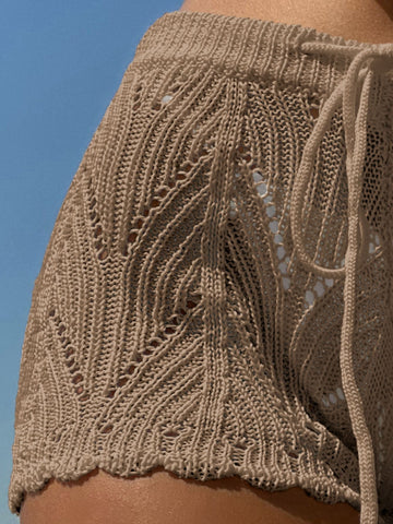 Swim Vcay SHEIN X Hangout Fest Shorts cobertura escavar cintura com cordão