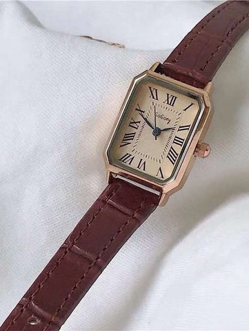 1pc Minimalista Feminino Retangular Numeral Romano Dial Moda Relógio de Pulseira de Bambu, Adequado para Roupas Diárias, Aniversário, Presentes de Aniversário