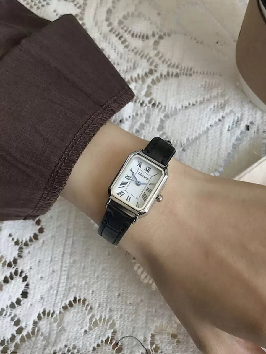 1pc Minimalista Feminino Retangular Numeral Romano Dial Moda Relógio de Pulseira de Bambu, Adequado para Roupas Diárias, Aniversário, Presentes de Aniversário