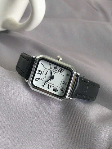 1pc Minimalista Feminino Retangular Numeral Romano Dial Moda Relógio de Pulseira de Bambu, Adequado para Roupas Diárias, Aniversário, Presentes de Aniversário