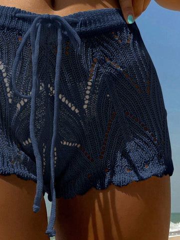 Swim Vcay SHEIN X Hangout Fest Shorts cobertura escavar cintura com cordão