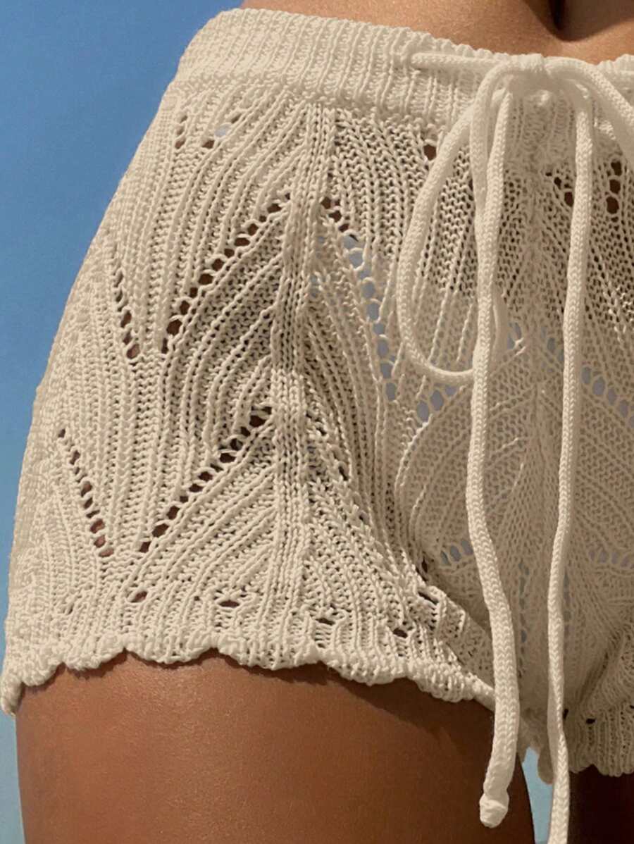 Swim Vcay SHEIN X Hangout Fest Shorts cobertura escavar cintura com cordão