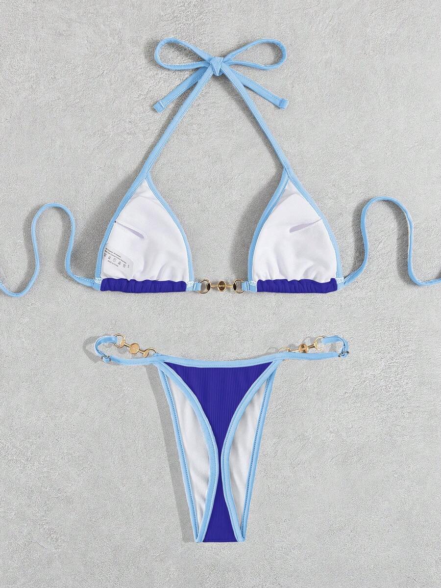 Swim Vcay Conjunto de biquíni feminino com alças cruzadas para férias na praia, corte atrevido no verão