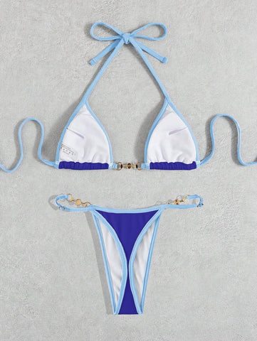 Swim Vcay Conjunto de biquíni feminino com alças cruzadas para férias na praia, corte atrevido no verão
