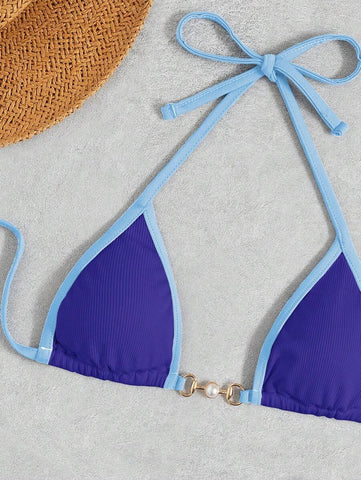 Swim Vcay Conjunto de biquíni feminino com alças cruzadas para férias na praia, corte atrevido no verão
