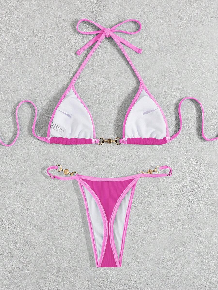 Swim Vcay Conjunto de biquíni feminino com alças cruzadas para férias na praia, corte atrevido no verão