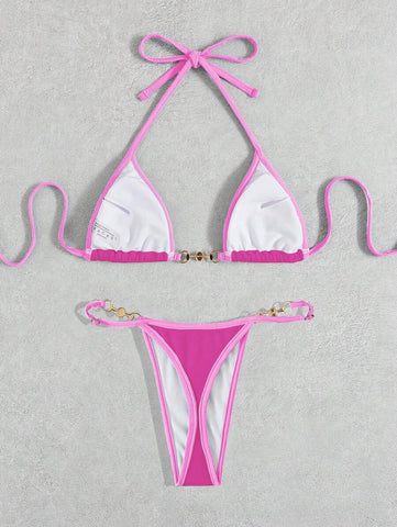 Swim Vcay Conjunto de biquíni feminino com alças cruzadas para férias na praia, corte atrevido no verão