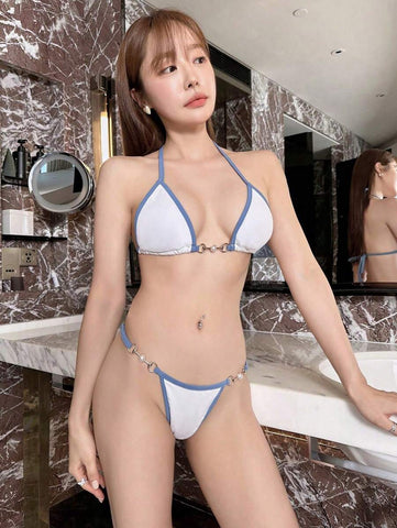 Swim Vcay Conjunto de biquíni feminino com alças cruzadas para férias na praia, corte atrevido no verão