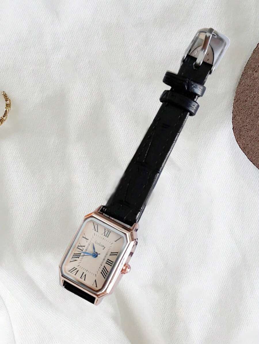1pc Minimalista Feminino Retangular Numeral Romano Dial Moda Relógio de Pulseira de Bambu, Adequado para Roupas Diárias, Aniversário, Presentes de Aniversário