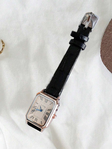 1pc Minimalista Feminino Retangular Numeral Romano Dial Moda Relógio de Pulseira de Bambu, Adequado para Roupas Diárias, Aniversário, Presentes de Aniversário
