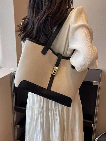 Bolsa de ombro feminina casual com zíper e grande capacidade para uso diário, bolsa de ombro nova no outono/inverno, bolsa tote de grande capacidade