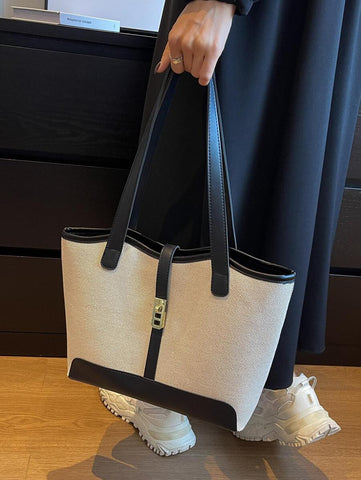 Bolsa de ombro feminina casual com zíper e grande capacidade para uso diário, bolsa de ombro nova no outono/inverno, bolsa tote de grande capacidade