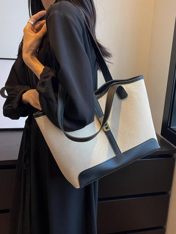 Bolsa de ombro feminina casual com zíper e grande capacidade para uso diário, bolsa de ombro nova no outono/inverno, bolsa tote de grande capacidade