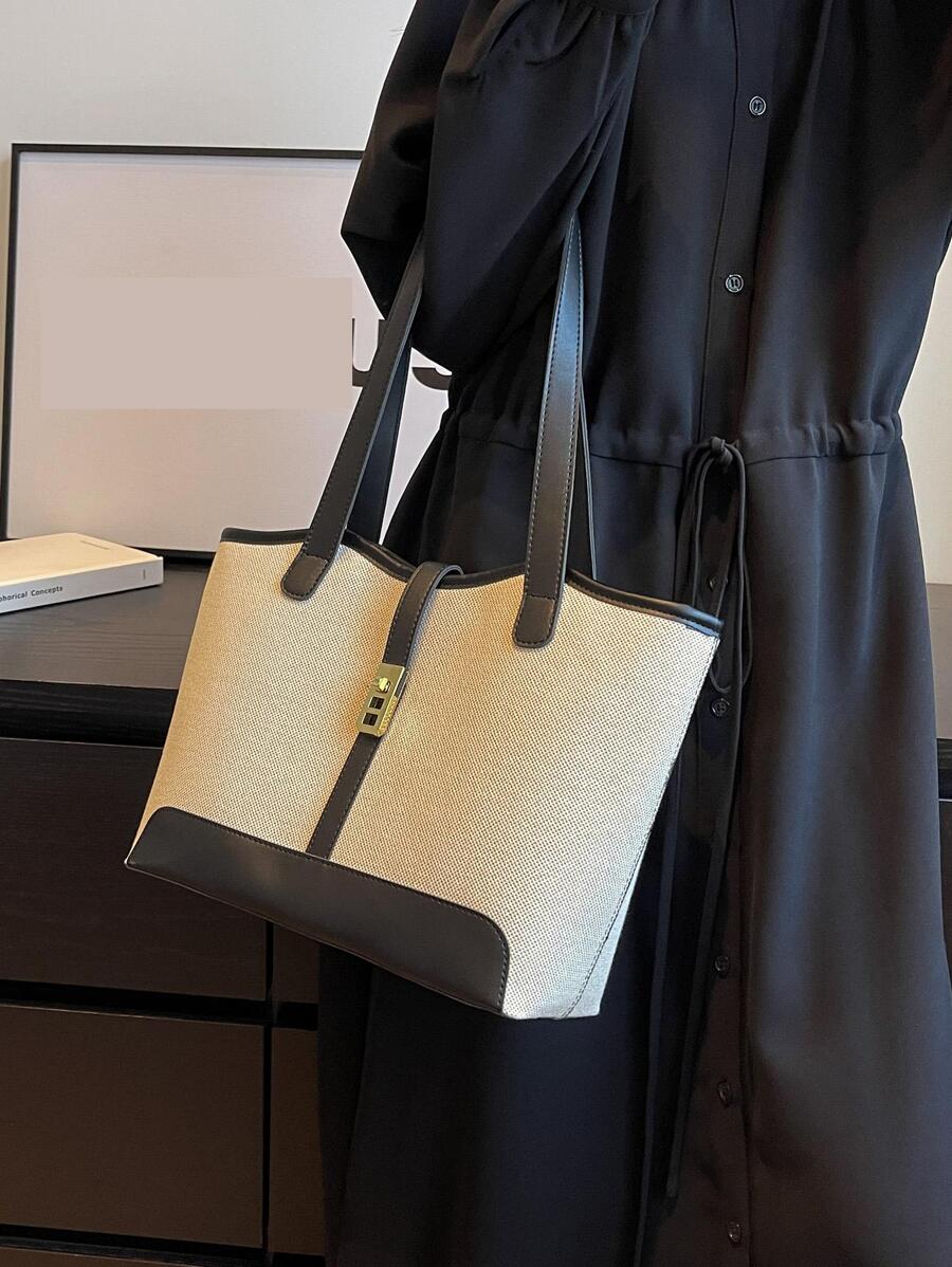 Bolsa de ombro feminina casual com zíper e grande capacidade para uso diário, bolsa de ombro nova no outono/inverno, bolsa tote de grande capacidade
