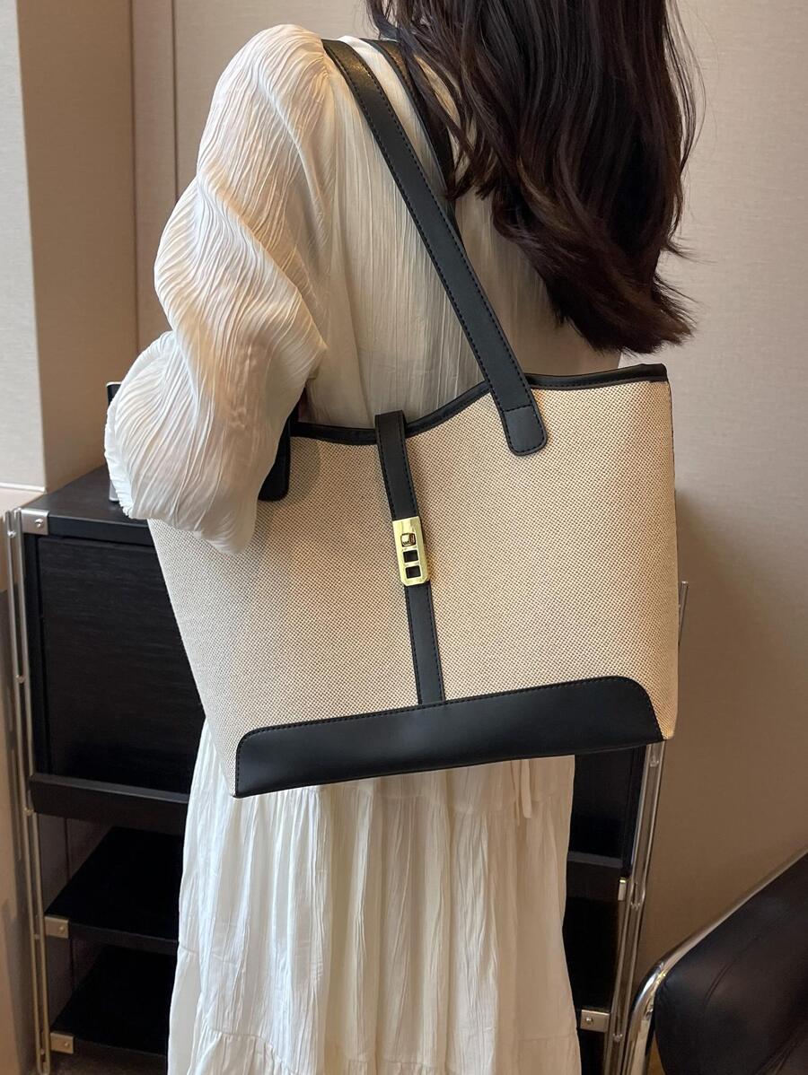 Bolsa de ombro feminina casual com zíper e grande capacidade para uso diário, bolsa de ombro nova no outono/inverno, bolsa tote de grande capacidade