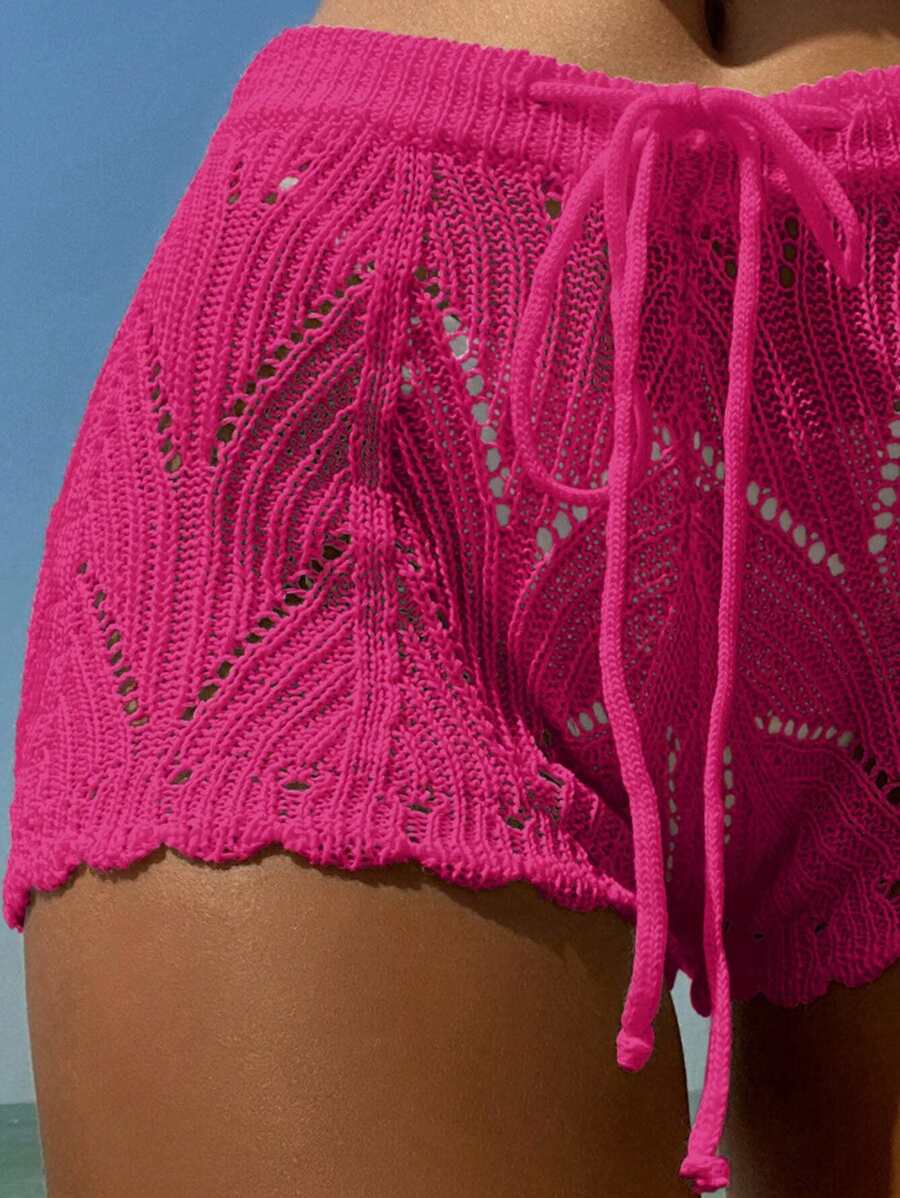 Swim Vcay SHEIN X Hangout Fest Shorts cobertura escavar cintura com cordão