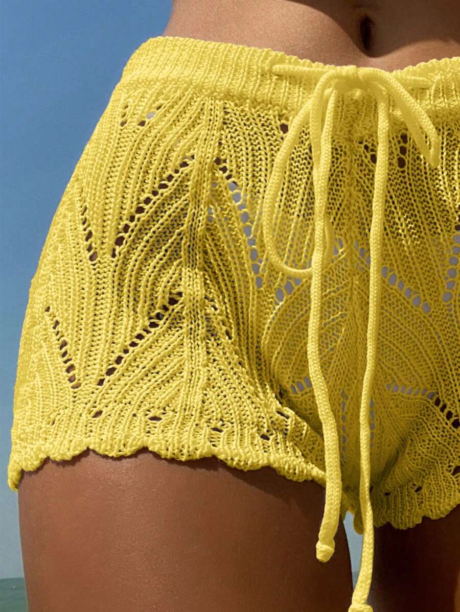 Swim Vcay SHEIN X Hangout Fest Shorts cobertura escavar cintura com cordão