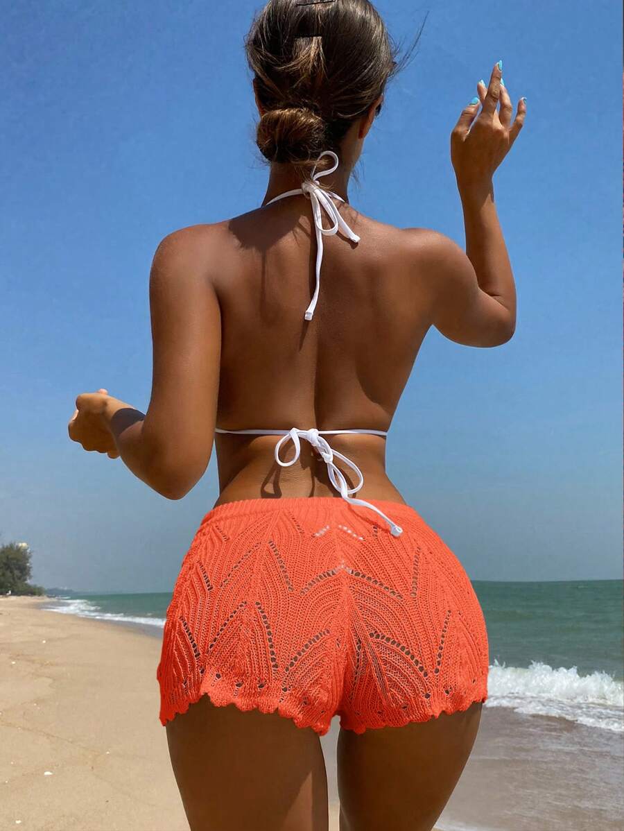 Swim Vcay SHEIN X Hangout Fest Shorts cobertura escavar cintura com cordão