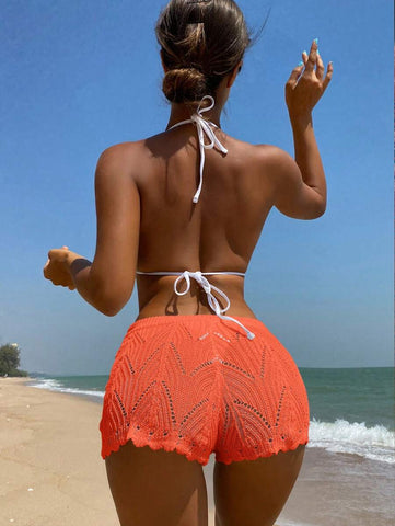 Swim Vcay SHEIN X Hangout Fest Shorts cobertura escavar cintura com cordão