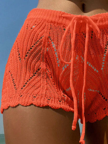 Swim Vcay SHEIN X Hangout Fest Shorts cobertura escavar cintura com cordão