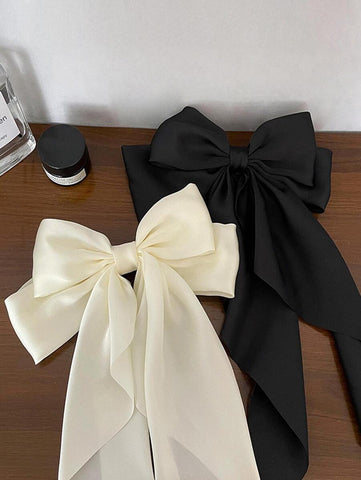 Conjunto de 2 peças de grampos de cabelo com laço longo preto e branco para mulheres, grampos de cabelo fofos para o Dia dos Namorados, grampos de cabelo com garras, presilhas de cabelo