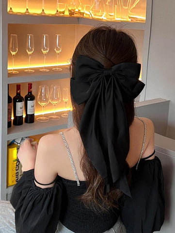 Conjunto de 2 peças de grampos de cabelo com laço longo preto e branco para mulheres, grampos de cabelo fofos para o Dia dos Namorados, grampos de cabelo com garras, presilhas de cabelo