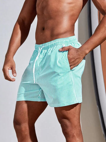 Horizaway Cordão Bolso Listrado Período de férias Calções de praia masculinos