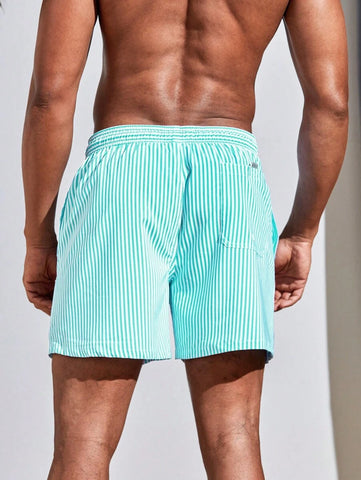 Horizaway Cordão Bolso Listrado Período de férias Calções de praia masculinos