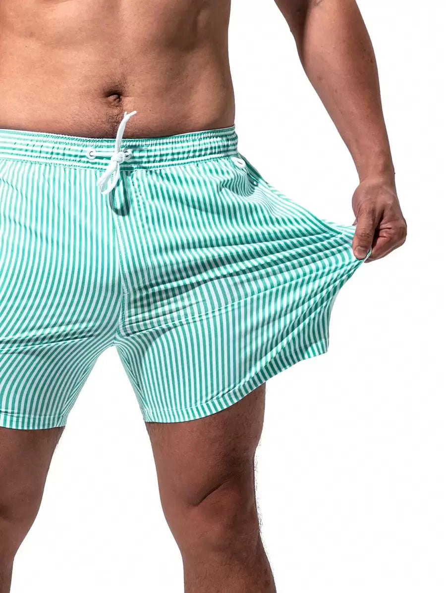 Horizaway Cordão Bolso Listrado Período de férias Calções de praia masculinos